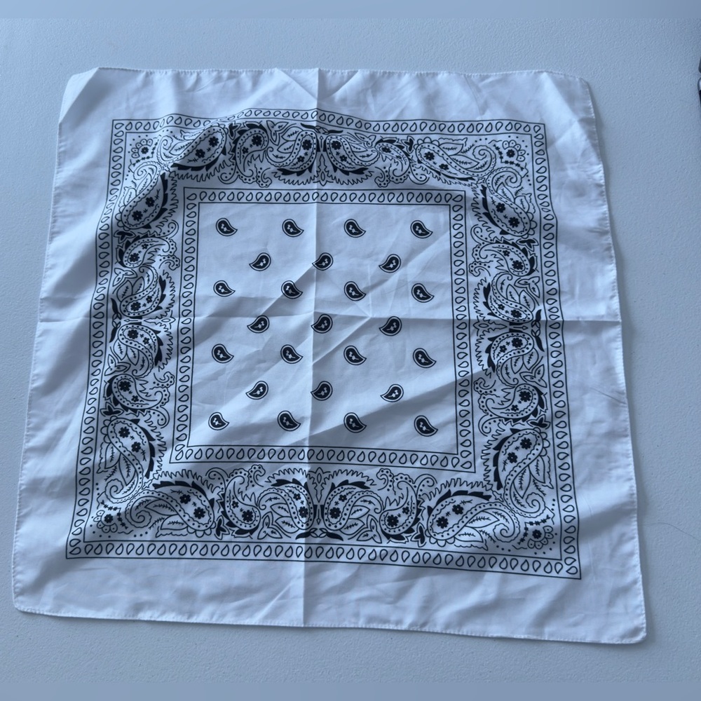 White and Black Paisley Bandana Scarf